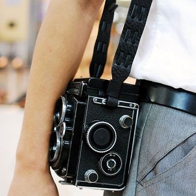 Arunvo Crossover Leather Strap Black for ROLLEIFLEX