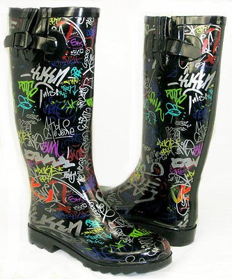   WELLIES RUBBER RAIN Boot Riding Hunter *BLACK GRAFFITI* ALL SIZE