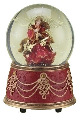   Christmas Red and Gold Angel Musical Holiday Christmas Snow Globe