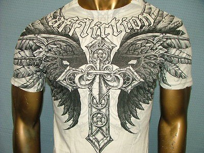 58 AFFLICTION Vtg White JOVIAL Graphic FIGHT BIKER GYM MMA UFC T 