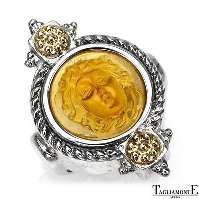   925 STERLING SILVER 14K GOLD ACCENT & VENETIAN GLASS MEDUSA RING