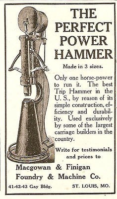 1907 MACGOWAN & FINIGAN POWER BLACKSMITH TRIP HAMMER AD ST. LOUIS MO