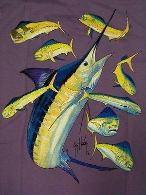 Womens Guy Harvey MARLIN DORADO Lavender PURPLE V Neck T Shirt Tee 