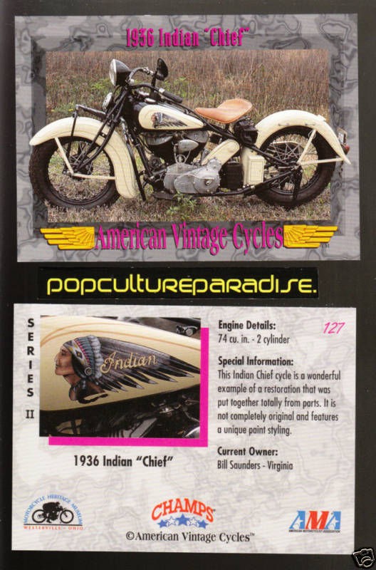 1936 INDIAN CHIEF 74 ci BIKE Vintage Motorcycle CARD