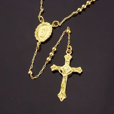 Loyal men 18k yellow gold filled Jesus cross necklace bead exquisite 