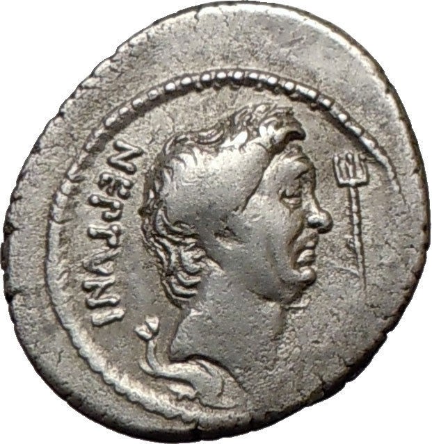 Sextus Pompey, 44BC., Massilia. Silver Denarius. Pompey the Great 