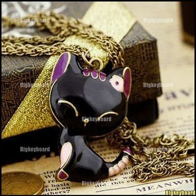 Retro Style Sweetness Smile Kitty Cat Pendant Long Necklace