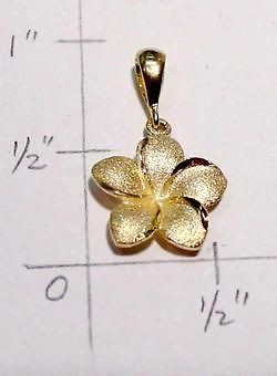 13MM SOLID 14K GOLD HAWAIIAN PLUMERIA FLOWER PENDANT