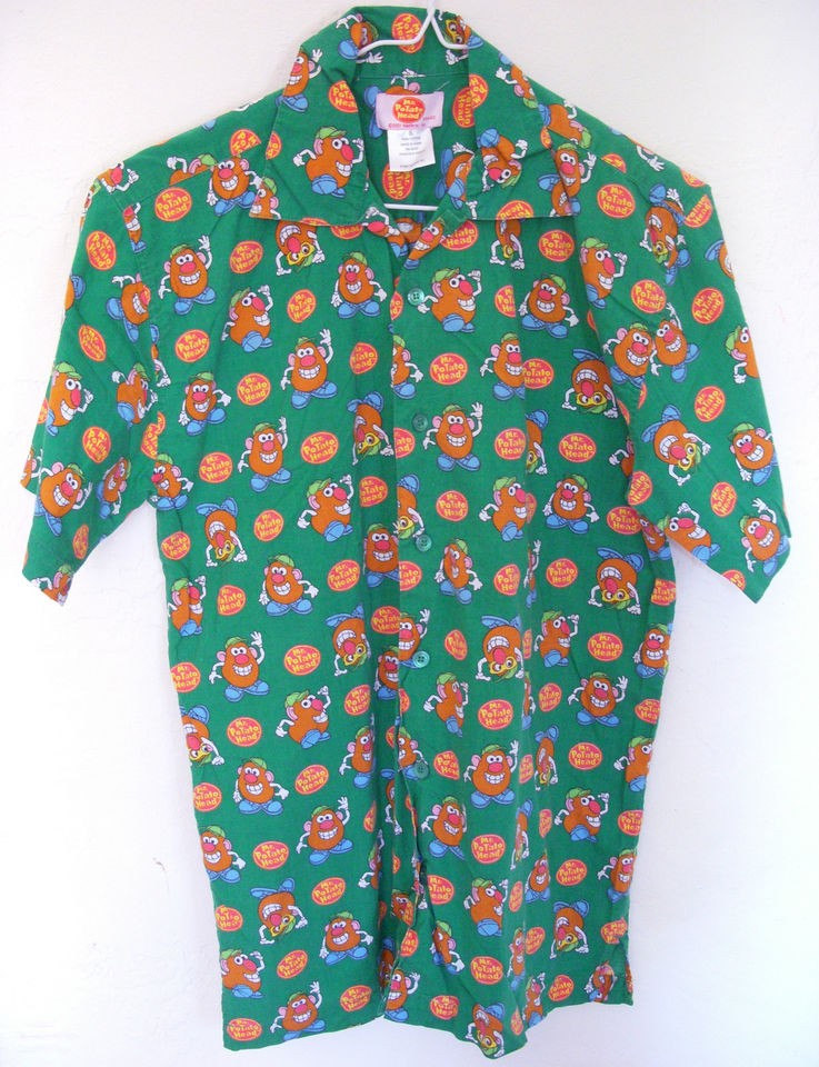 2001 Hasbro MR. POTATO HEAD Mens Green Button front Camp Shirt S Small