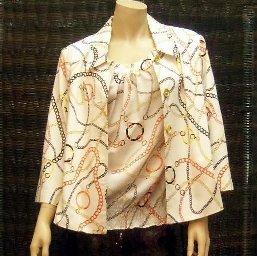 SAGHARBOR WHITE JACKET AND SHIRT WITH MULTI COLOR CHAIN DESIGN PETITE 