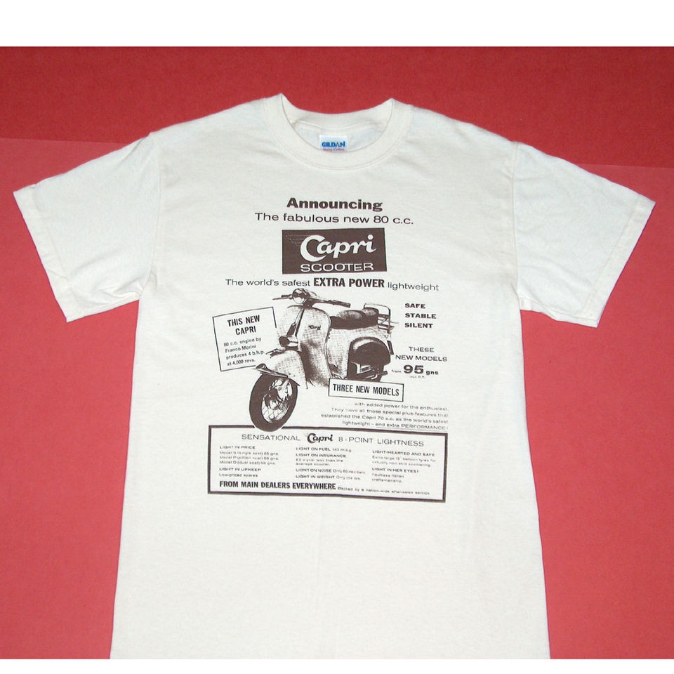 AGRATI CAPRI 80cc SCOOTER ADVERT RETRO MOD CULT QUALITY CREAM GILDAN T 