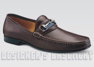 GUCCI mens brown LEATHER blue WEB ribbon HORSEBIT Moccasins shoes NIB 