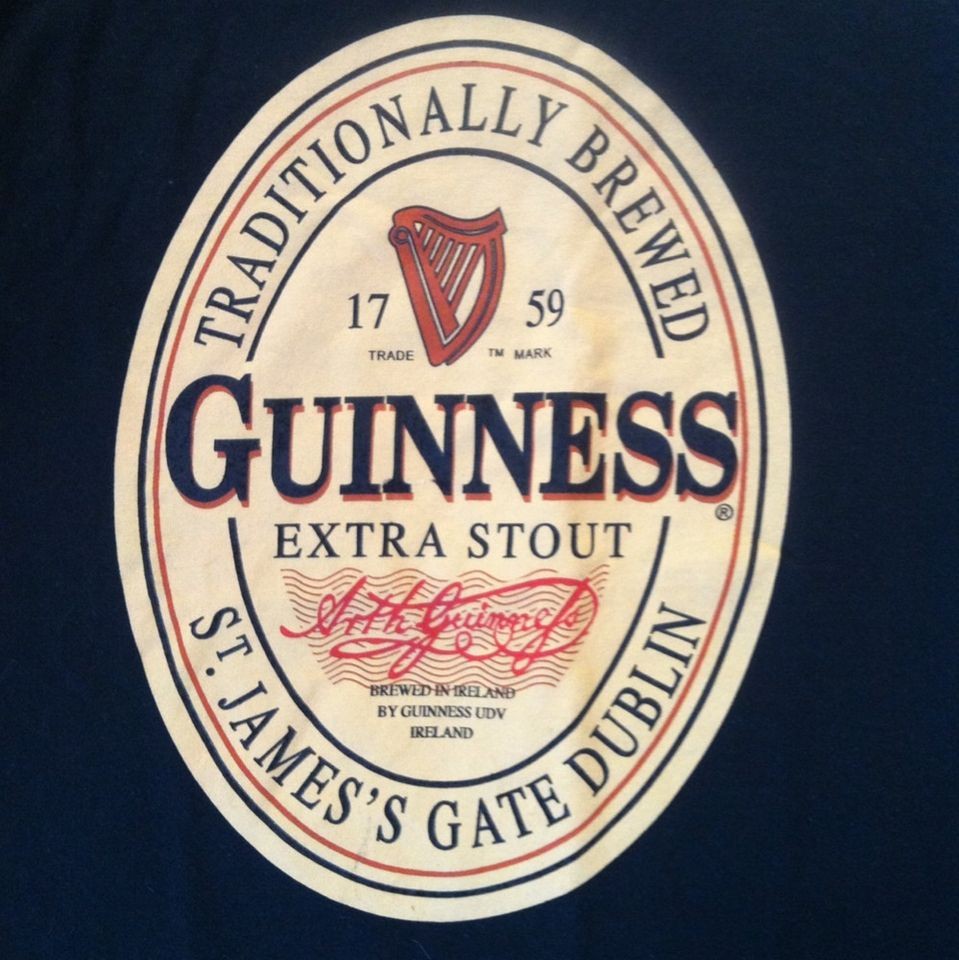 GUINNESS BEER LABEL T SHIRT TEE SHIRT~ST. JAMES GATE DUBLIN IRELAND 