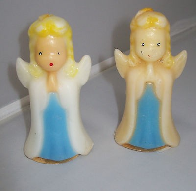 Vintage Christmas Gurley Candles Praying Angels In Blue Robes UNLIT 