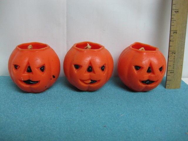 SET OF THREE VINTAGE GURLEY BRAND HALLOWEEN JACK O LANTERN CANDLE 