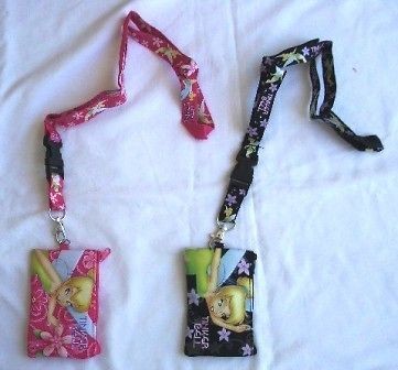 Disney Tinkerbell Pink & Blk Lanyard Wallet ID Pouch