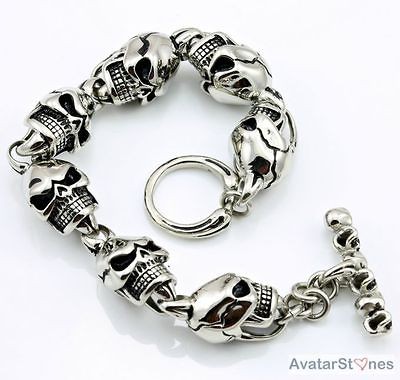   316L Stainless Steel Skull Bling Bracelet Chain Cool B1V5 9.45~11.02