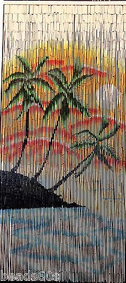 Natural Bamboo Beaded Beads Curtain Doorway bead Sunset 3 Palms Trees 