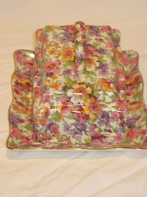 VINTAGE CHINTZ DU BARRY PATTERN CHEESE DISH JAMES KENT ENGLAND