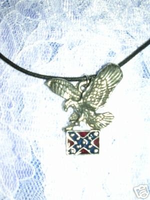 SOUTHERN EAGLE w REBEL FLAG PEWTER PENDANT 30 NECKLACE