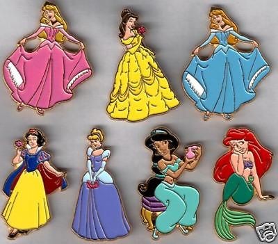 PRINCESSES DISNEY PINS SET BELLE AURORA ARIEL JASMINE