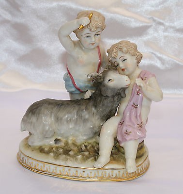 MAGNIFICENT 19C GERMAN MEISSEN PORCELAIN HP FIGURINE OF CHILDREN 