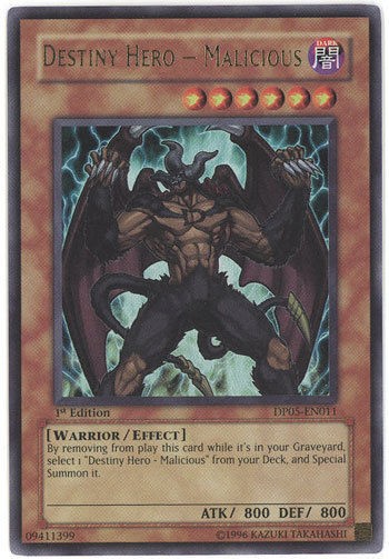 Yu Gi Oh Card   DP05 EN011   DESTINY HERO   MALICIOUS (ultra rare holo 