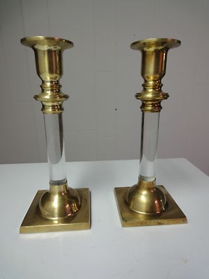 EATONS OF CANADA BRASS & LUCITE CANDLE STICKS