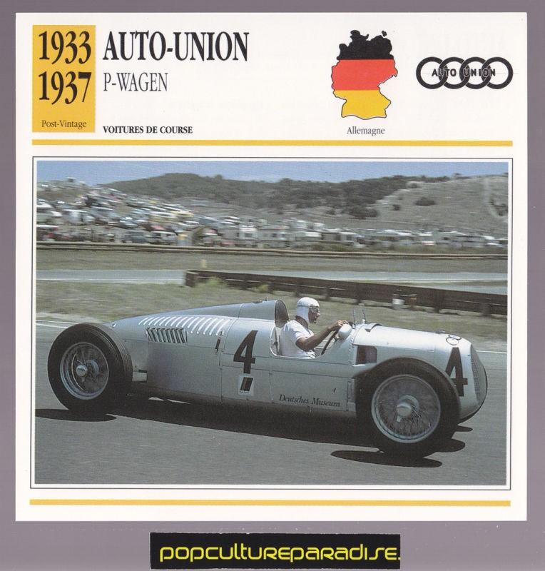 1933 1937 AUTO UNION P WAGEN Car CARD HORCH AUDI DKW