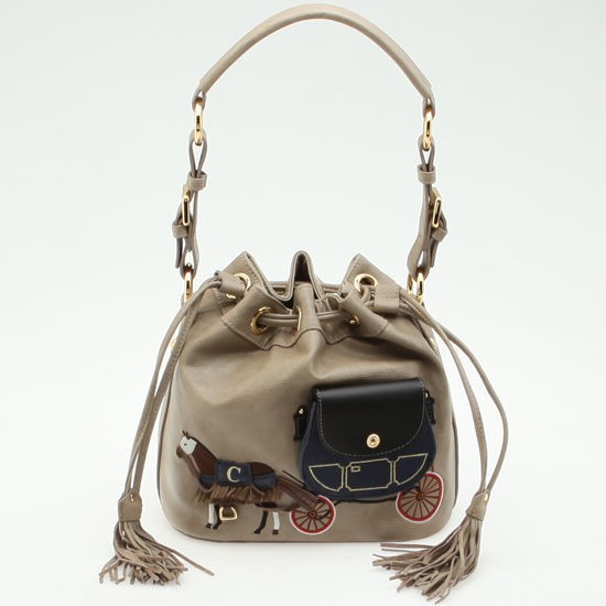   Leather Horse & Carriage Small Bucket Shoulder Bag [Godosoft