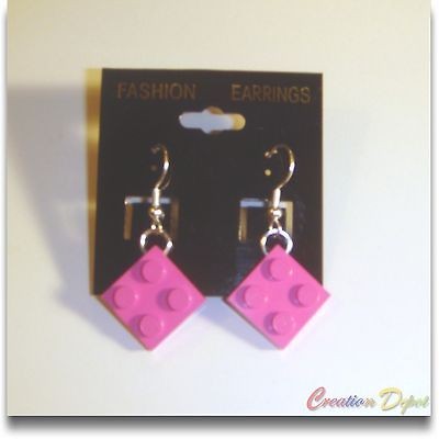 LEGO® Pink Dangle Earrings   Single 2x2 plates   Susan G Komen Race 