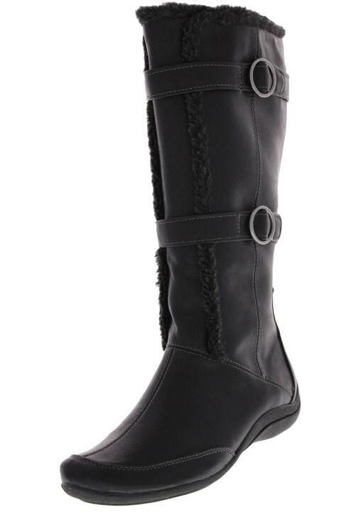 Hush Puppies NEW Barbaresco Black Faux Fur Trim Knee High Boots Shoes 