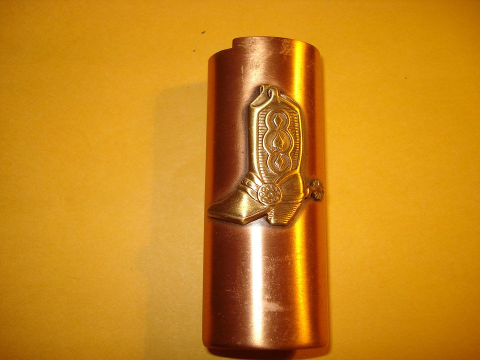 Vintage Brasstone Coppertone Metal Cowboy Boot Lighter Case~Holder 80 