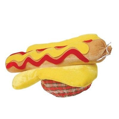 PLUSH WEINER HOT DOG SAUSAGE ON BUN 18 COSTUME HAT CAP HALLOWEEN 