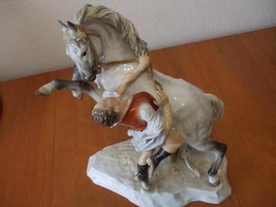 HEREND Man Training Horse Porcelain Hungary XXL,Rare