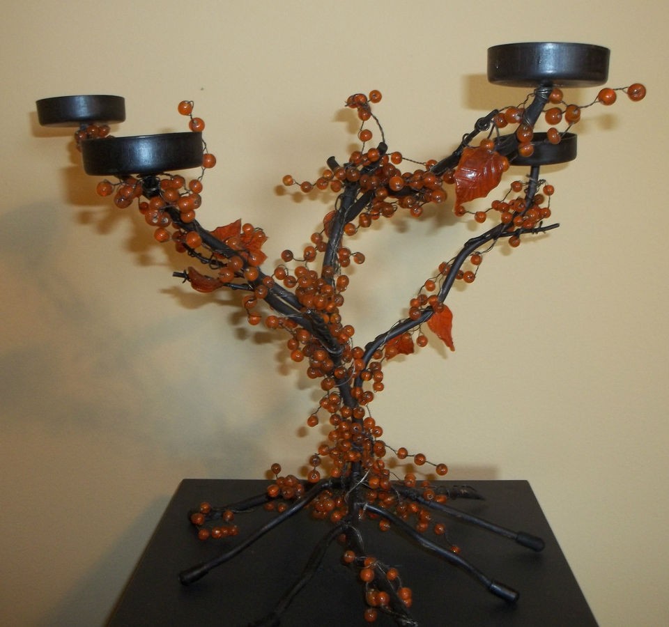   Imports Thanksgiving / Fall Orange Beaded Iron Votive Candle Holder