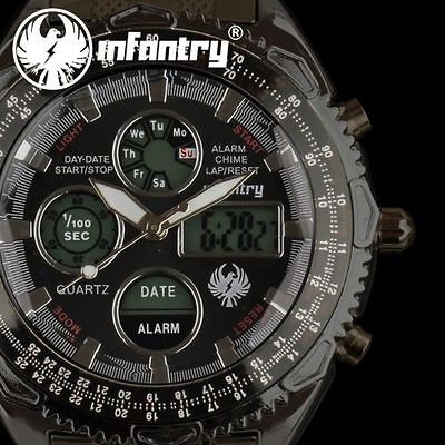   Analog Steel Alarm Date Day ARMY Mens NEW Sport Gift Wrist Watch