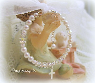   ~Swarovski pearl newborn baby girls baptism christening bracelet