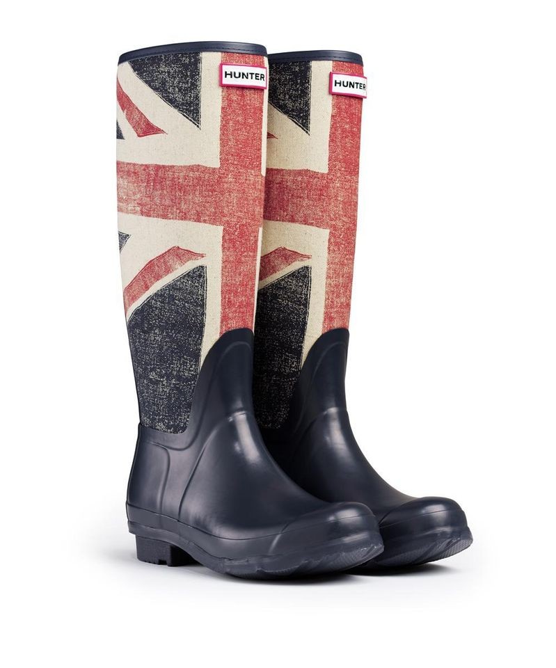 HUNTER ORIGINAL BRIT TALL DARK NAVY WELLINGTON BOOTS Welly Union Jack 