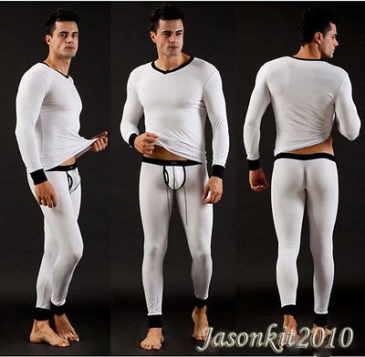 Men Comfortable Underpant Sexy Long Smooth Thermal underwear White 