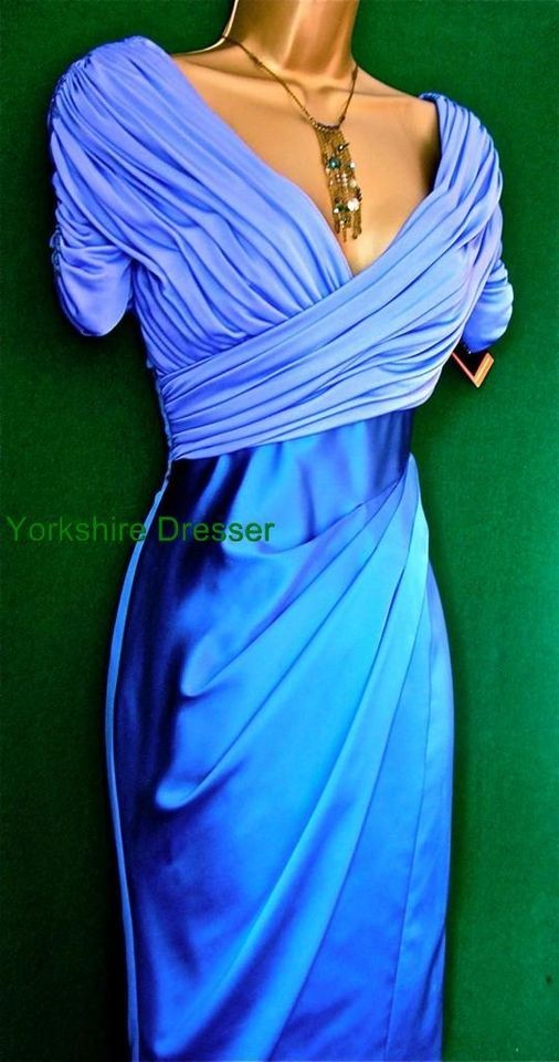 new karen millen blue stretch jersey satin dress 8 16