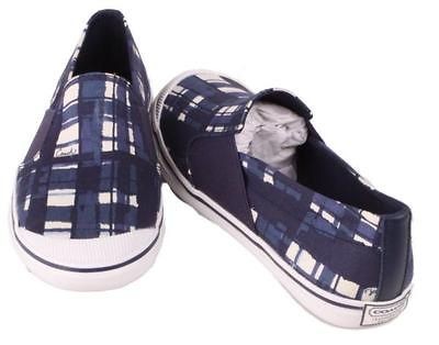 coach kaycee poppy brush print womens navy slip on shoes