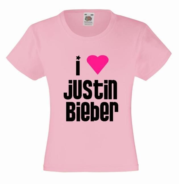 LOVE JUSTIN BIEBER Girls T Shirt 3 13yrs Pink Printed Heart Kids 