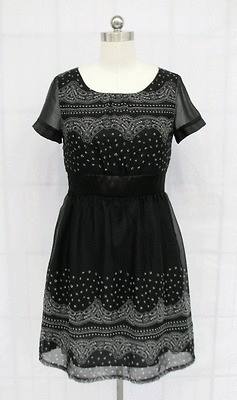 BL1476 BLACK WITH WHITE PAISLEY PRINT DRESS SIZE S