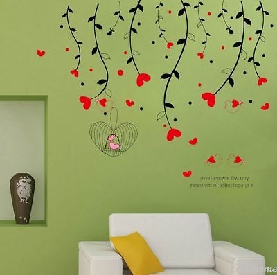 REMOVABE Tree & Birds Cage Adhesive Removable Wall Decor Accents 