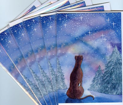 whippet greyhound starry night dog pup holiday cards