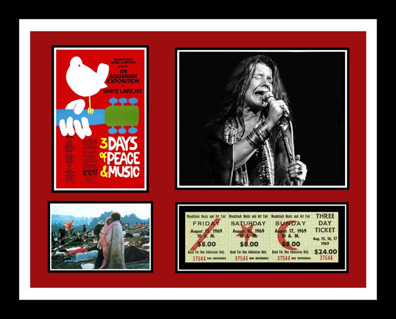 1969 JANIS JOPLIN *WOODSTOCK TICKET* & PHOTO DISPLAY