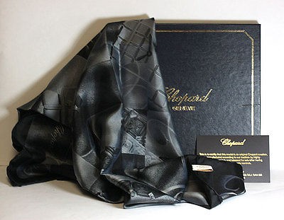   CHOPARD GENEVE WOMANS SILK FOULARD ICE CUBE GRAY SCARF + BOX