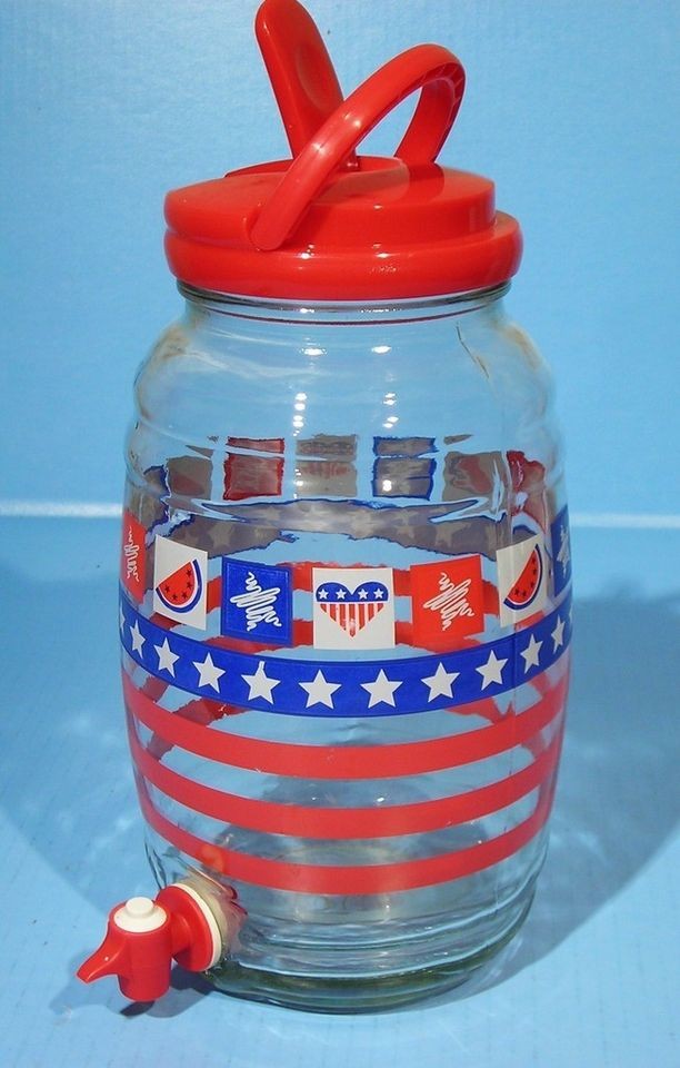 SUNTEA SUN TEA / BEVERAGE 1GAL JAR PATRIOTIC USA FLAG KITCHEN DISPLAY 