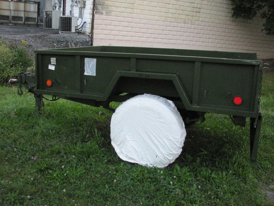 snow tire cover dated 69 white color jeep cucv m101 spare tire trailer 